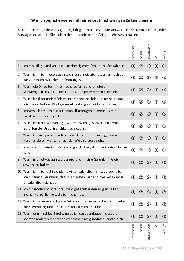 (PDF) Self Compassion Scale Langform DEUTSCH