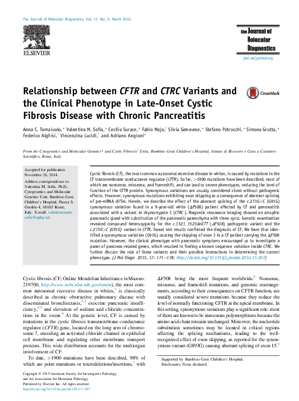 (PDF) Relationship between CFTR and CTRC Variants and the Clinical ...