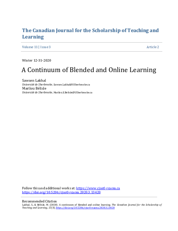 PDF) A Continuum of Blended and Online Learning | Marilou Belisle 