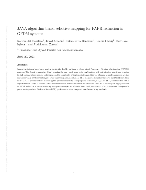 (PDF) JAYA algorithm based selective mapping for PAPR reduction in GFDM ...