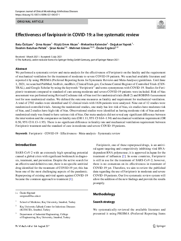 (PDF) Effectiveness of favipiravir in COVID-19: a live systematic review