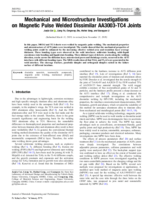 (PDF) Mechanical and Microstructure Investigations on Magnetic Pulse ...