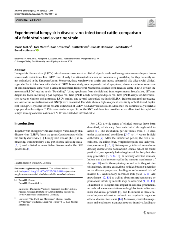 (PDF) Experimental lumpy skin disease virus infection of cattle ...