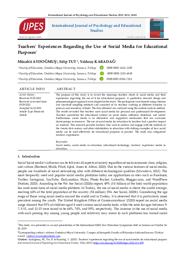 (PDF) Teachers' Experiences Regarding the Use of Social Media for ...