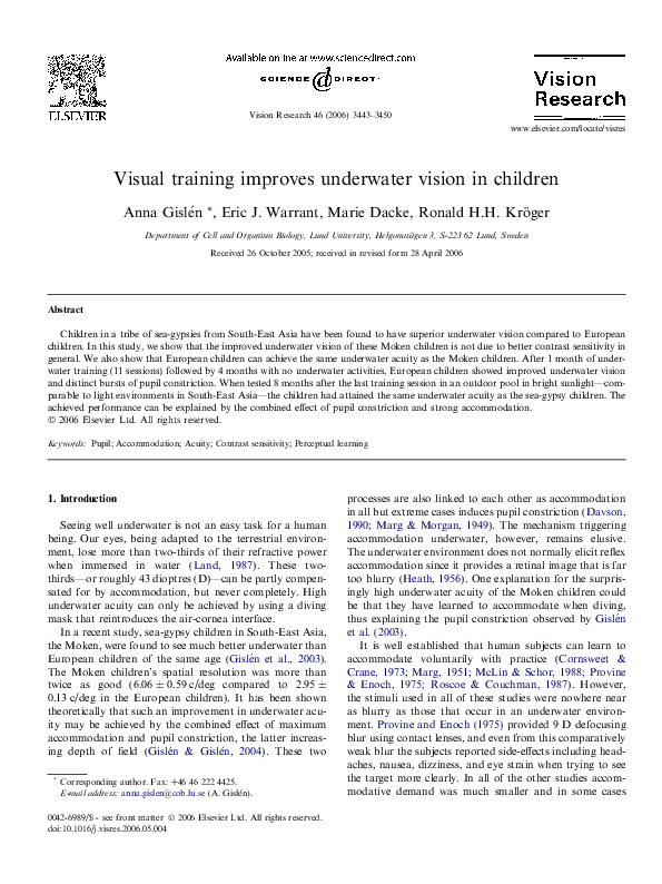(PDF) Visual training improves underwater vision in children