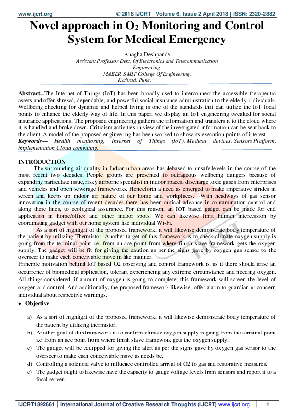 (PDF) Novel approach in O2 Monitoring and Control System for Medical ...