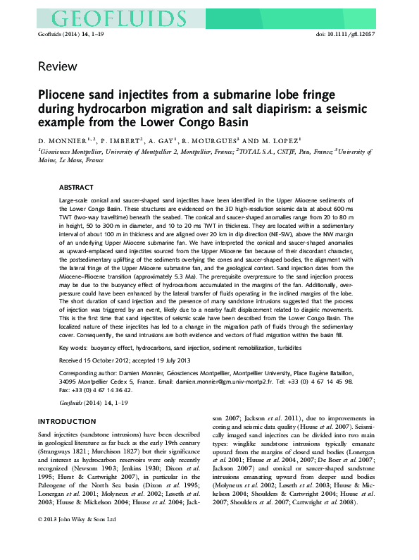 (PDF) Pliocene sand injectites from a submarine lobe fringe during ...