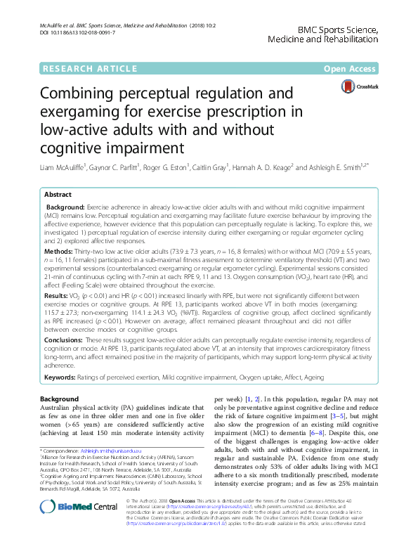 (PDF) Combining perceptual regulation and exergaming for exercise ...