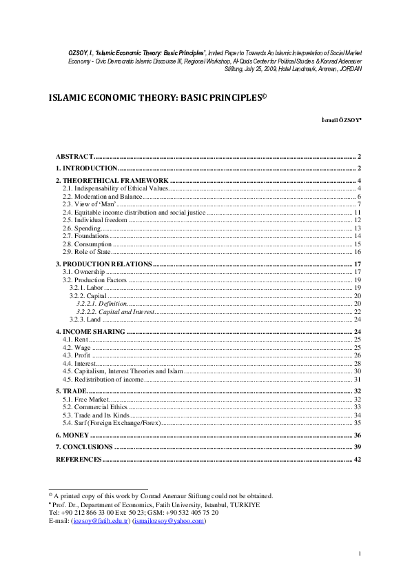 (PDF) Islamic Economic Theory: Basic Principles