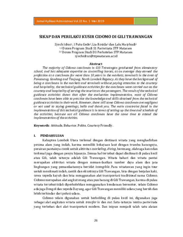 (PDF) Sikap Dan Perilaku Kusir Cidomo DI Gili Trawangan