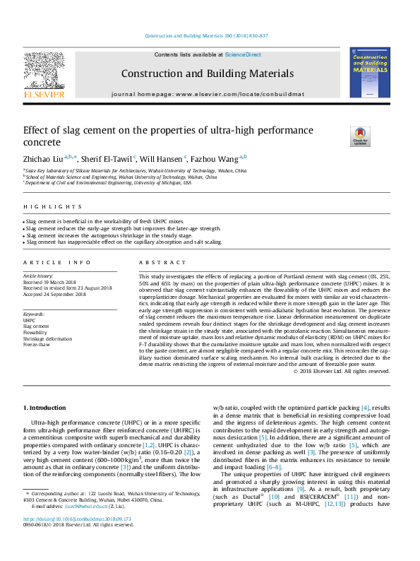 (PDF) Effect of slag cement on the properties of ultra-high performance ...