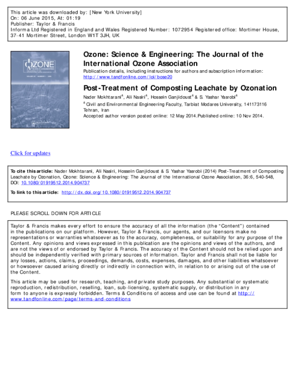 (PDF) Post-Treatment of Composting Leachate by Ozonation