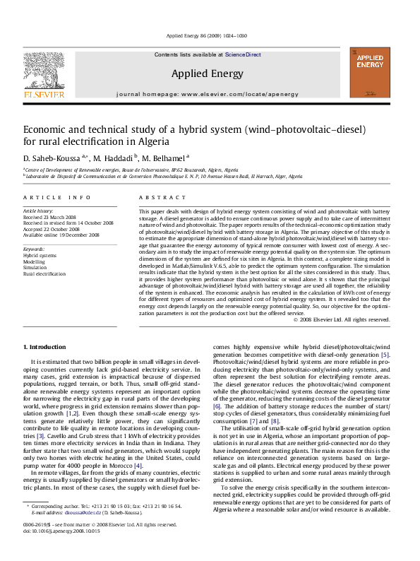 (PDF) Economic and technical study of a hybrid system (wind ...