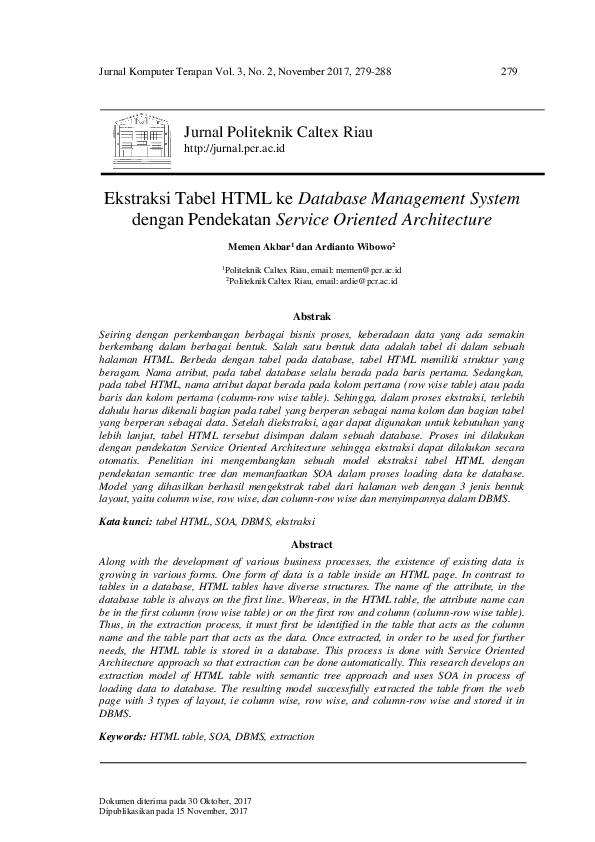(PDF) Ekstraksi Tabel HTML ke Database Management System dengan ...