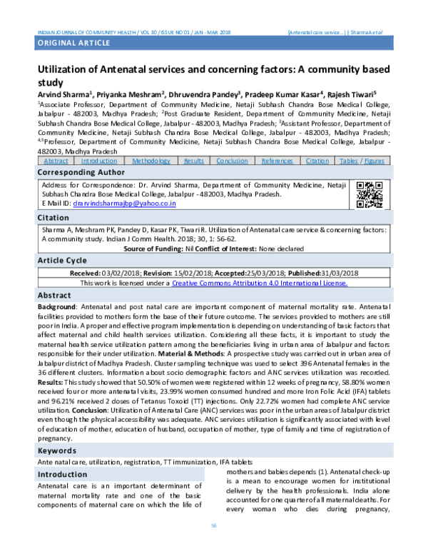 (PDF) Utilization of Antenatal services and concerning factors: A ...