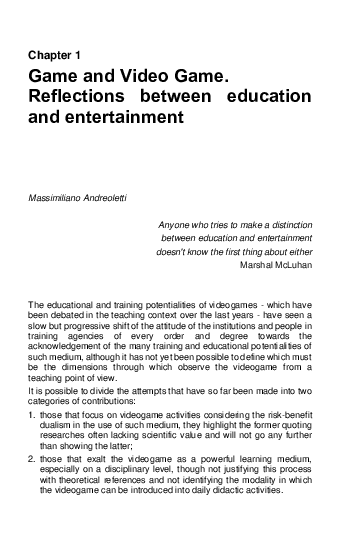 (PDF) Game and Video Game. Reflections between education and entertainment