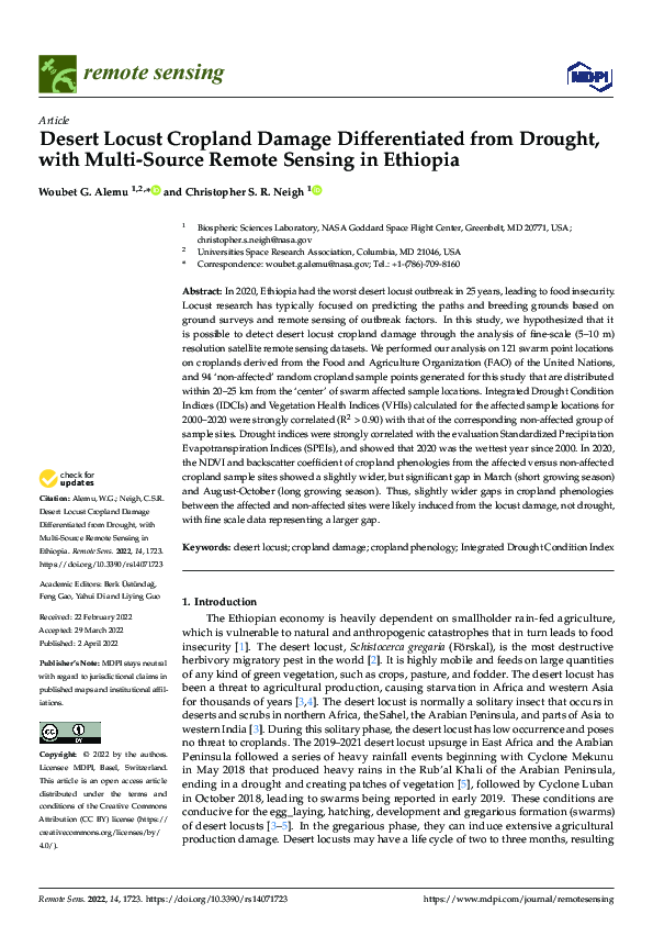 (PDF) Desert Locust Cropland Damage Differentiated from Drought, with ...
