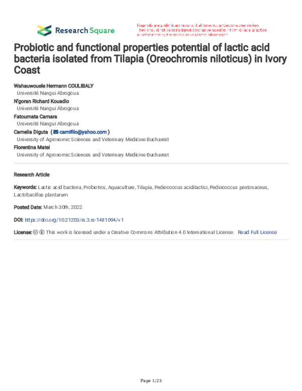 (PDF) Probiotic and functional properties potential of lactic acid ...