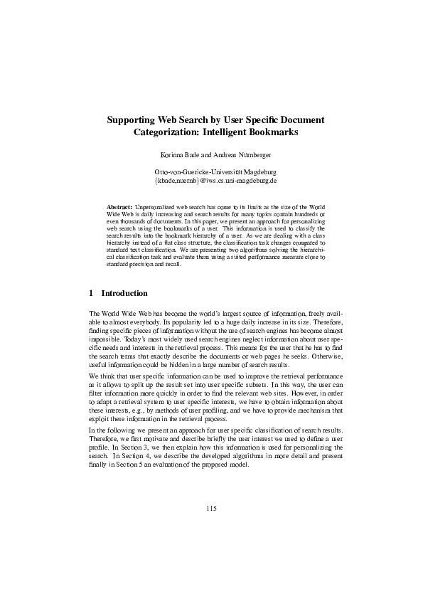 (PDF) Supporting Web Search by User Specific Document Categorization ...