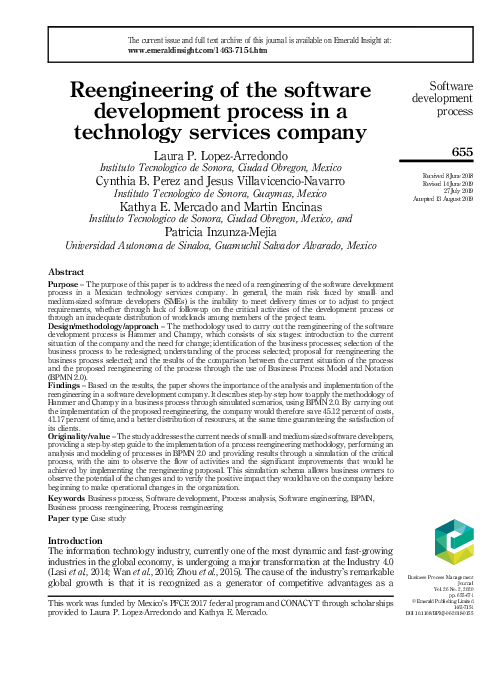 (PDF) Reengineering of the software development process in a technology ...