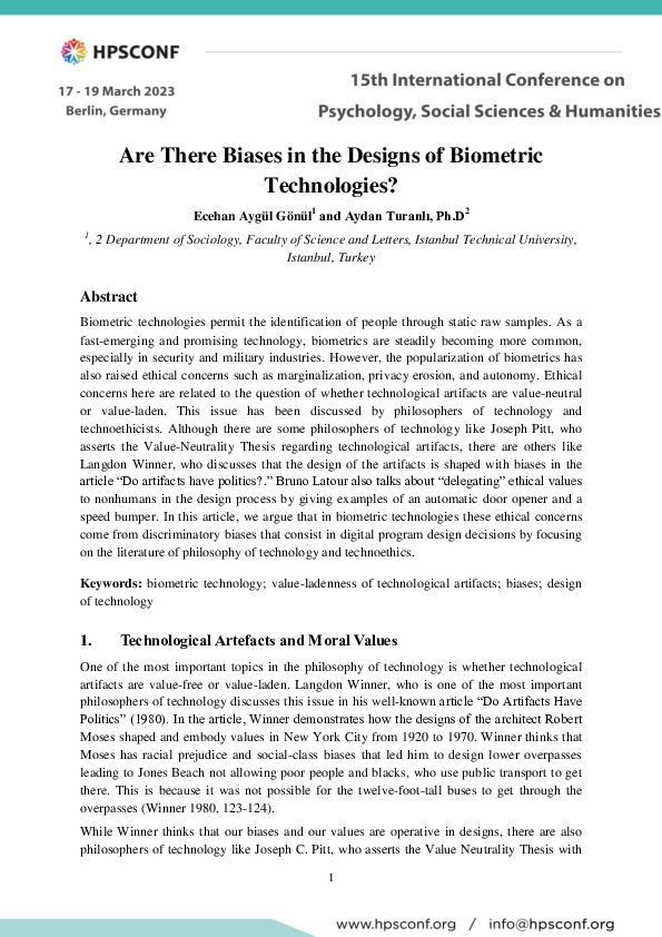 (PDF) Are there biases in designs of biometric technologies?