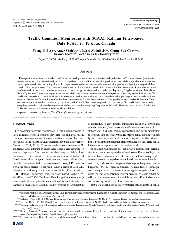 (PDF) Traffic Condition Monitoring with SCAAT Kalman Filter-based Data ...