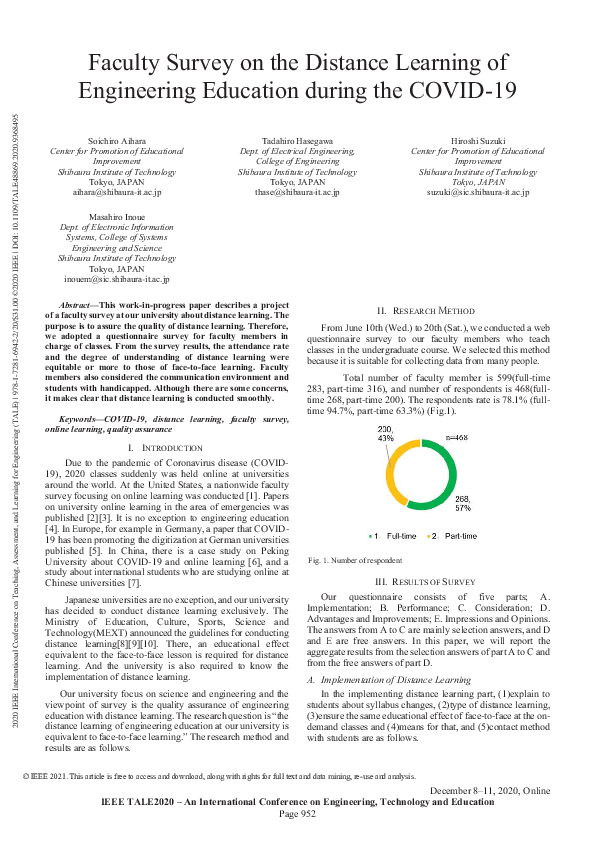 (PDF) Faculty Survey on the Distance Learning of Engineering Education ...