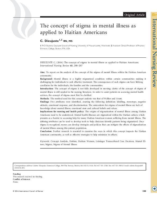 (PDF) The concept of stigma in mental illness as applied to Haitian ...