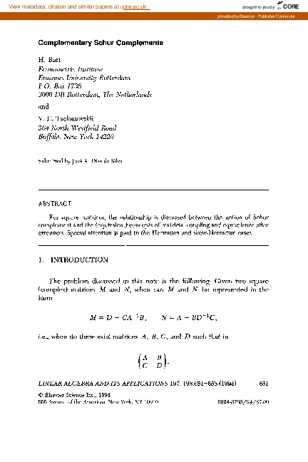 (PDF) Complementary Schur complements