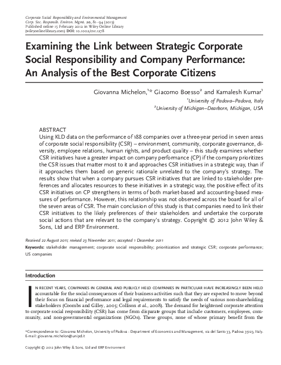 (PDF) Examining the Link between Strategic Corporate Social ...