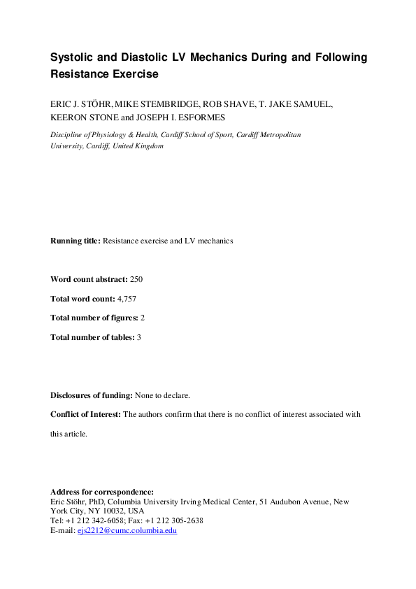 (PDF) Systolic and Diastolic Left Ventricular Mechanics during and ...