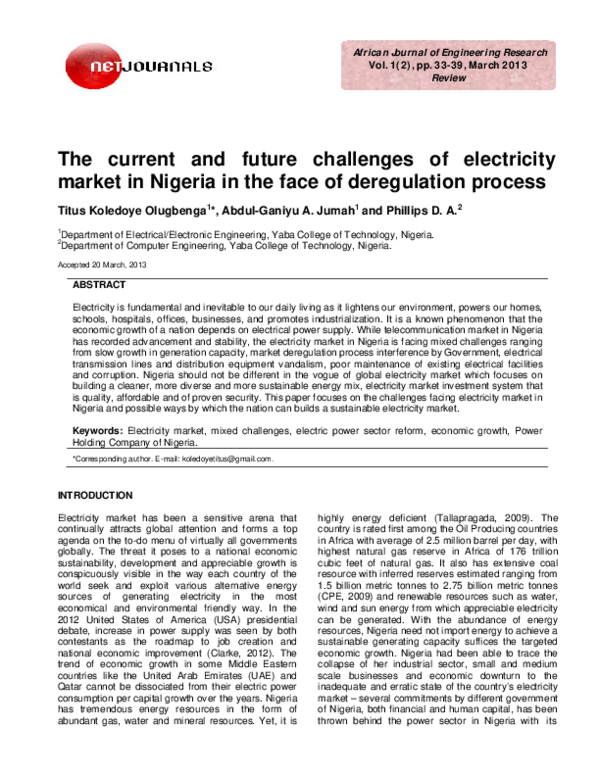 (PDF) The current and future challenges of electricity market in ...