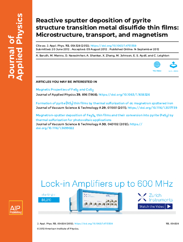 (PDF) Reactive sputter deposition of pyrite structure transition metal ...