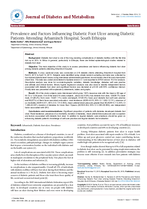 (PDF) Prevalence and Factors Influencing Diabetic Foot Ulcer among ...
