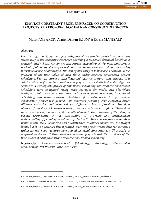 (PDF) Esource Constraint Problems Faced on Construction Projects and ...