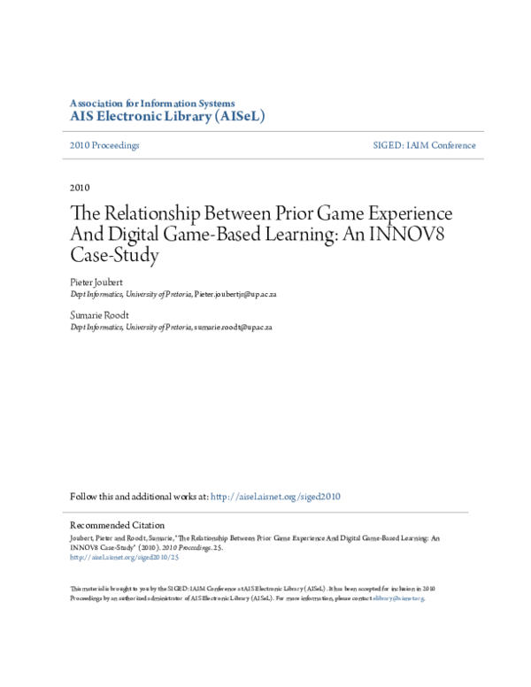 (PDF) The Relationship Between Prior Game Experience And Digital Game ...
