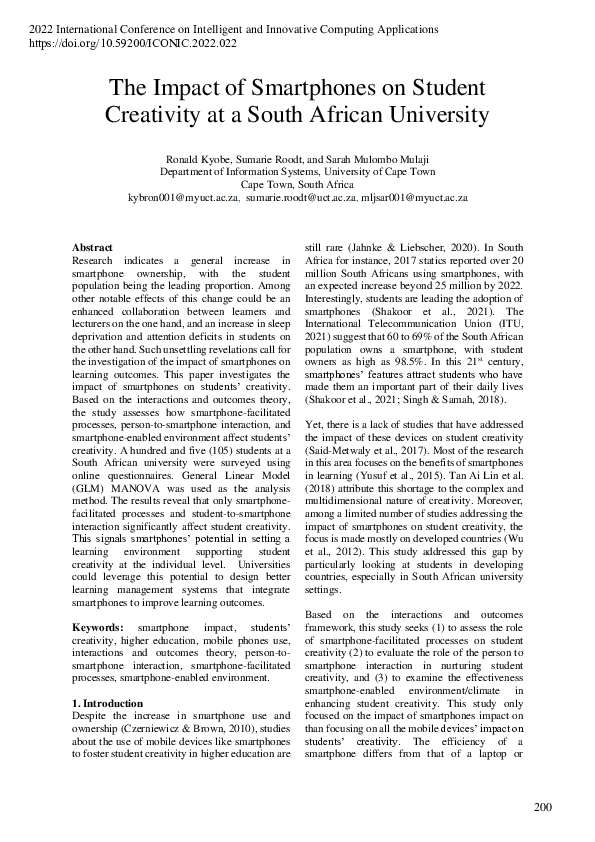 (PDF) The Impact of Smartphones on Student Creativity at a South ...