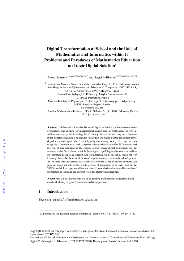 (PDF) Digital Transformation of School and the Role of Mathematics and ...