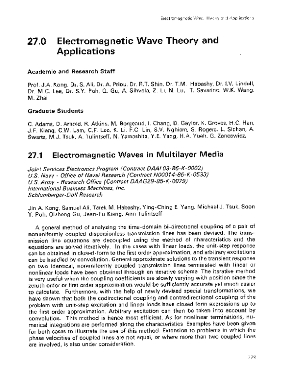 (PDF) 0 Electromagnetic Wave Theory and Applications