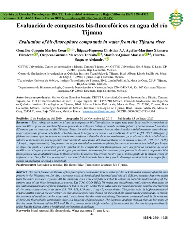 (PDF) Evaluación de compuestos bis-fluorofóricos en agua del río ...