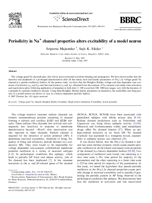 (PDF) Periodicity in Na+ channel properties alters excitability of a ...