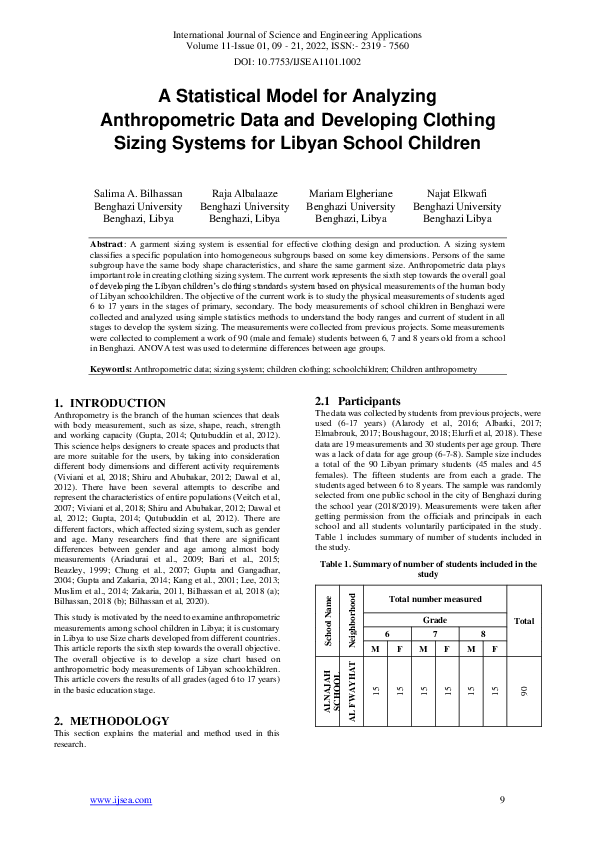 (PDF) A Statistical Model for Analyzing Anthropometric Data and ...