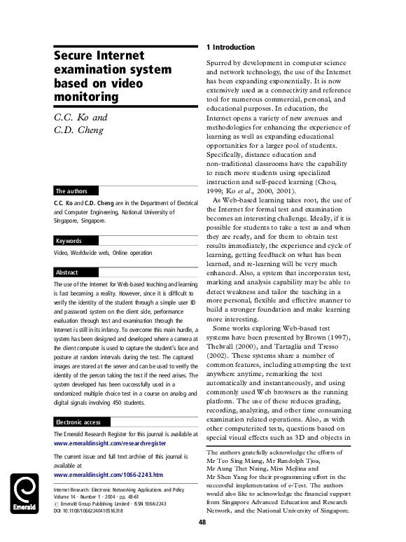 (PDF) Secure Internet examination system based on video monitoring