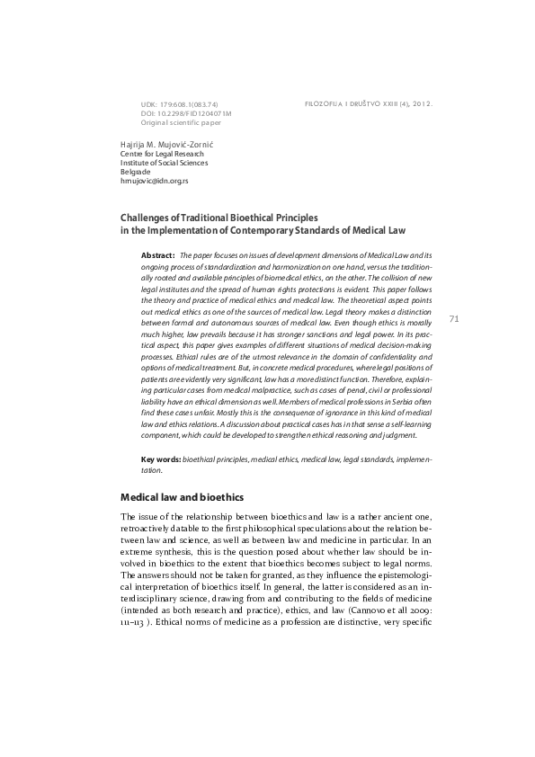 (PDF) Challenges of traditional bioethical principles in the ...