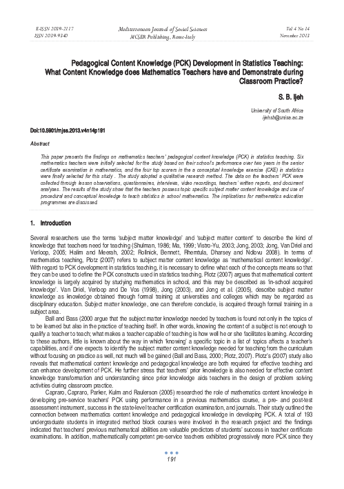 (PDF) Pedagogical Content Knowledge (PCK) Development in Statistics ...
