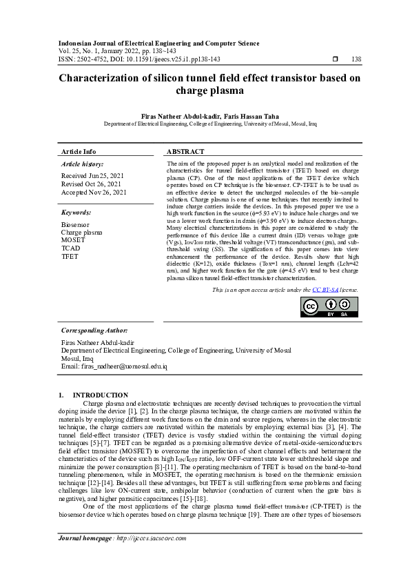(PDF) Characterization of silicon tunnel field effect transistor based ...