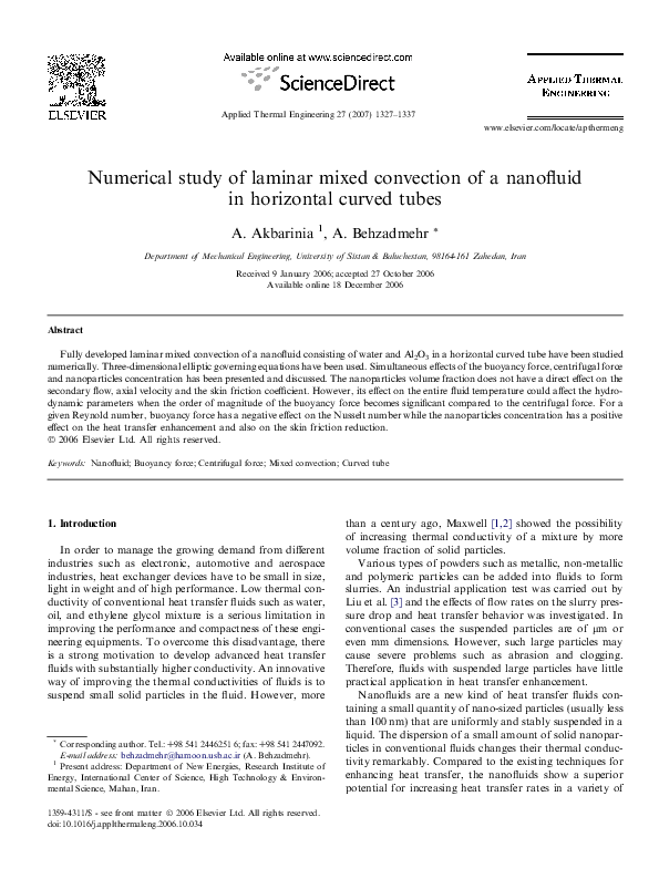 (PDF) Numerical Study of Laminar Mixed Convection of a Nanofluid in a ...