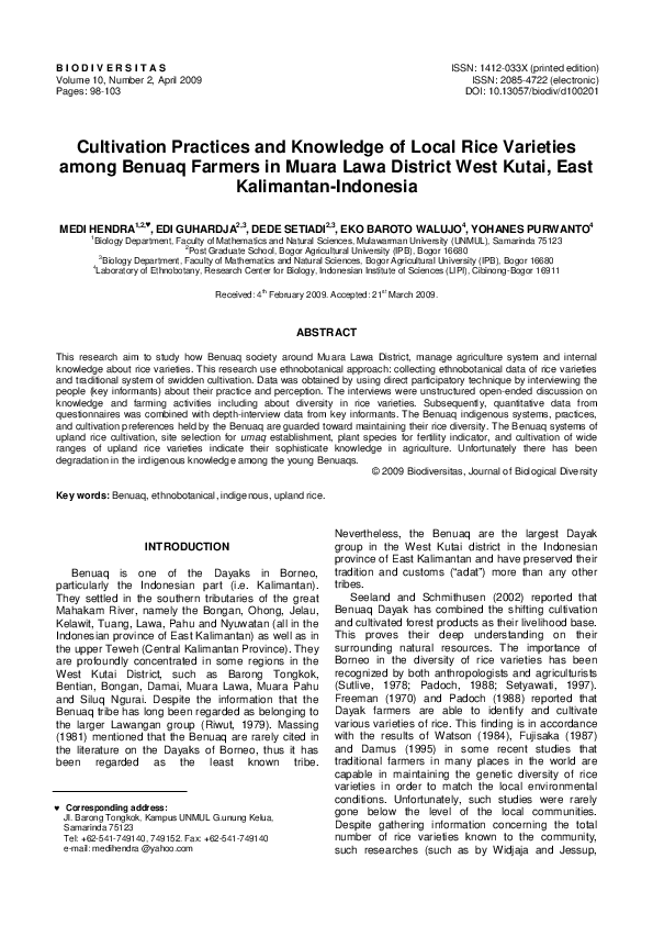 (PDF) Traditonal Cultivation Practices and Knowledge of Local Rice ...