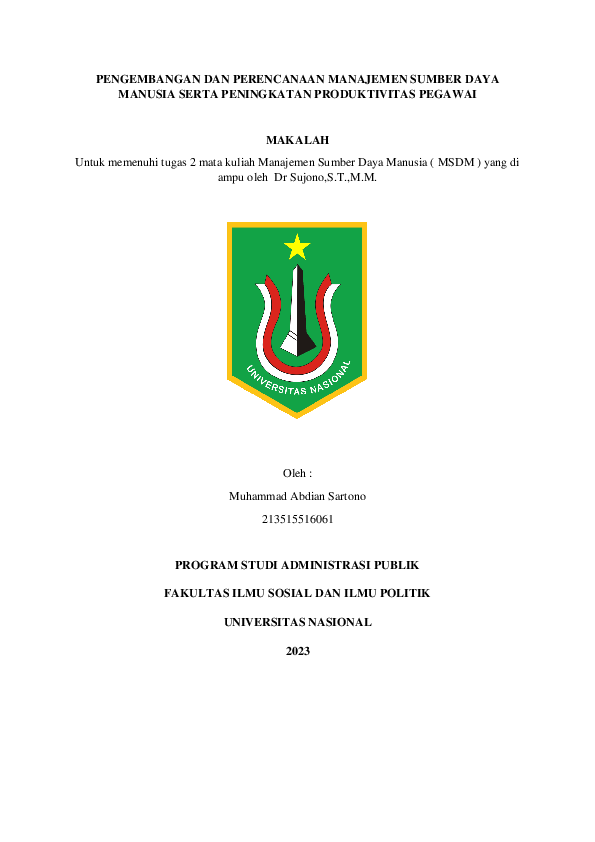 Pdf Pengembangan Dan Perencanaan Manajemen Sumber Daya Manusia Serta