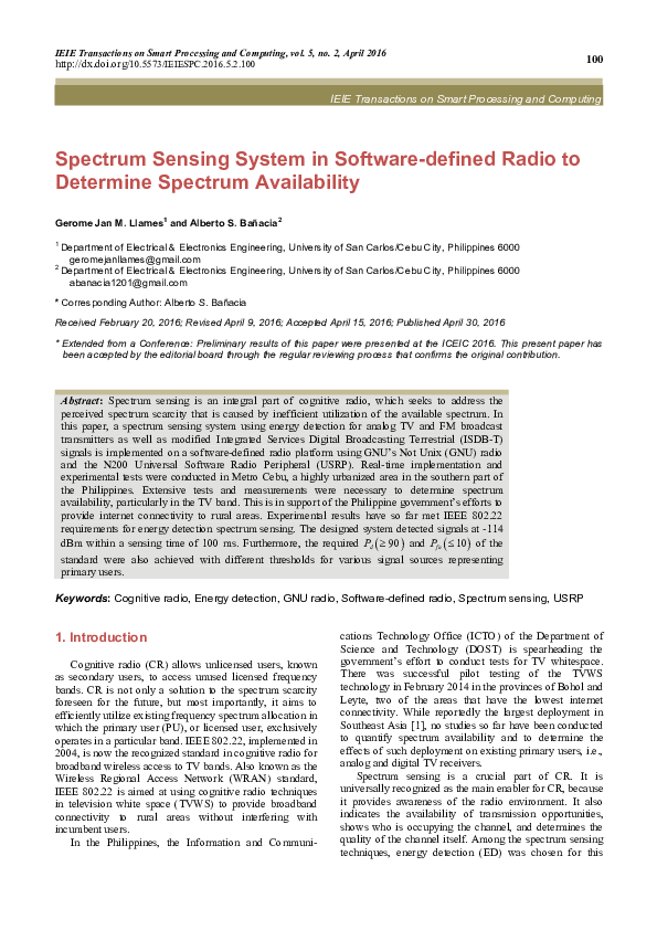 (PDF) Spectrum sensing system in software-defined radio for determining ...